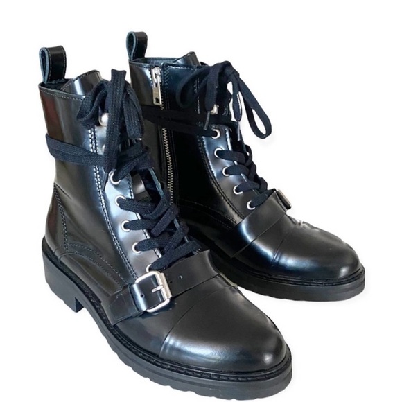 AllSaints Women's Donita Black Leather Combat Boot Size 7 US 37 EU - Picture 6 of 6